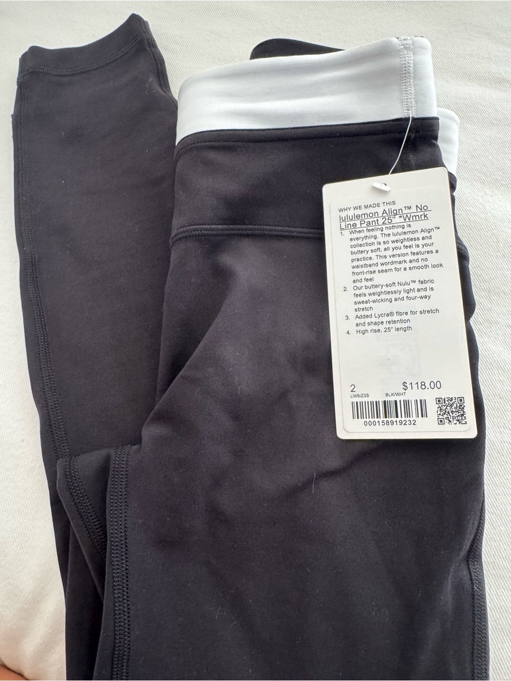 lululemon athletica Align 25" Pant — Black with White Waistband NWT